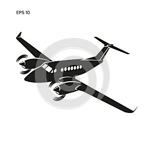 Private plane vector illustration icon. Twin engine propelled aircraft.