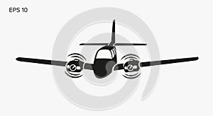 Private plane vector illustration icon. Twin engine propelled aircraft.