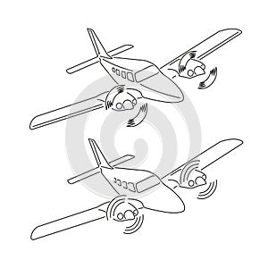 Private plane vector illustration icon. Twin engine propelled aircraft. Line art