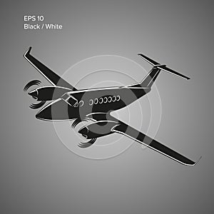 Private plane vector illustration icon. Twin engine propelled aircraft. Vector illustration.