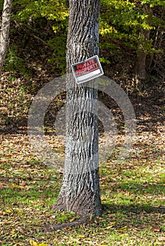 Private Property No Trespassing Sign on Tree