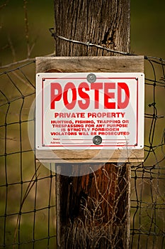 Private Property sign on a wood post in the outdoors