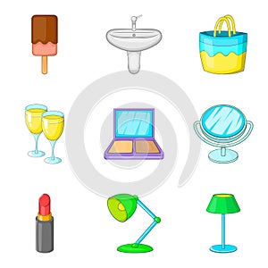 Private room icons set, cartoon style
