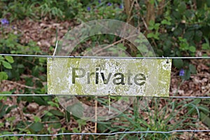 Private sign at North Cliffe Wood, Yorkshire, England, in the springtime.