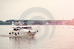 Private yacht on the river Don. View from embankment. Rostov-on-Don, Russia. June 28, 2016