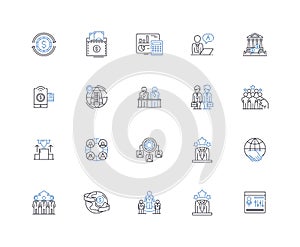 Privatization line icons collection. Deregulation, Mtization, Commercialization, Divestment, Corporatization