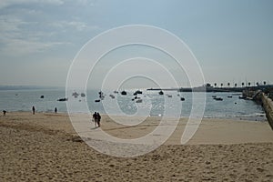 Privileged Views Of The Fishing And Sporting Port In addition To The Beach At Sunrise On The Coast In Cascais. Photograph of