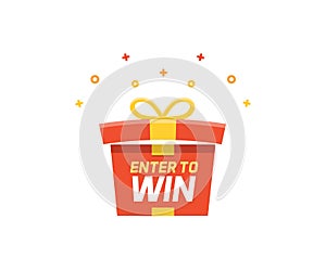 Prize box opening and exploding with fireworks and confetti. Enter to win vector illustration