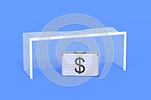 Prize fund. Money suitcase and soccer gate. Sports betting. Winning the totalizator. Transfer cost