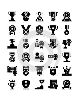 Prize reward silhouette black solid glyph icon pack