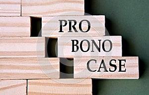 PRO BONO CASE - words on wooden blocks on dark green background photo