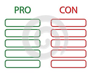 Pro and Con chart, vector illustration