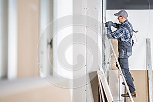 Pro Construction Site Contractor Worker Building Drywall Walls