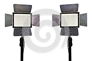 Pro led video light on a stands, isolated on white