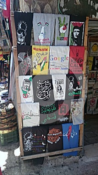 Pro Palestinians t-shirts for sale in Jerusalem