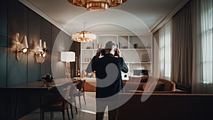 Pro photographer taking interior photos of a home that soon is for sale - Generative AI