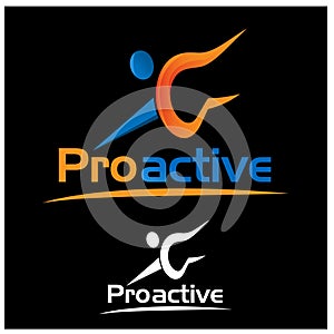 Proactive with people icon. Flat vector illustration on black background