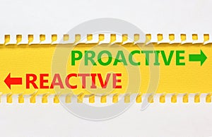 Proactive and reactive symbol. Concept word Proactive Reactive on beautiful yellow paper. Beautiful white paper background.