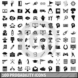 100 probability icons set, simple style