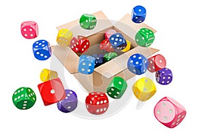 Probability theory concept with colored gamble dice, 3D rendering