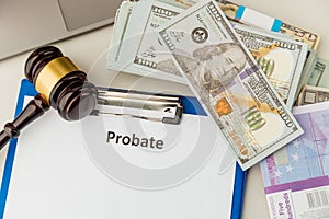 Probate document at the desk. Legal contract at the lawyer`s table.