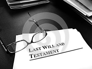 Probate Last Will and Testament Documents on Desk with Glasses