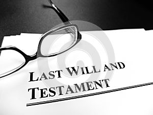 Probate Last Will and Testament Documents on Desk with Glasses photo