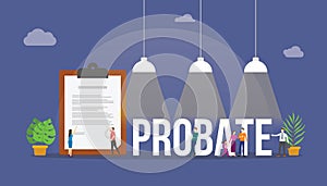 Probate law concept with paper document and people around with modern flat style photo