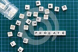 Probate word made of square letter word on green background.