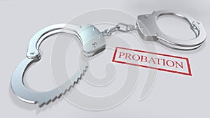 Probation Word and Handcuffs 3D Illustration
