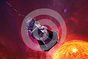 A probe to study the sun, approaching a star. Elements of this image were furnished by NASA