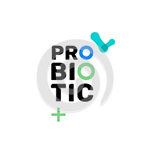 Probiotic bacteria logo. Bifidobacteria lactobacillus gut acidophilus. Lactic prebiotic healthy flora care photo