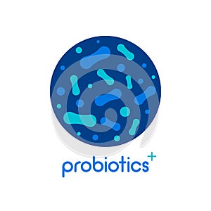 Probiotic bacteria logo. Bifidobacteria lactobacillus gut acidophilus. Lactic prebiotic healthy flora care