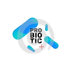 Probiotic bacteria logo. Bifidobacteria lactobacillus gut acidophilus. Lactic prebiotic healthy flora care photo