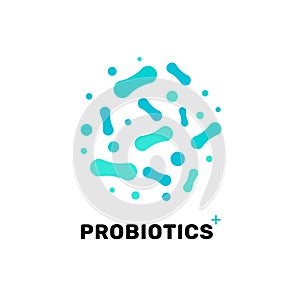 Probiotic bacteria logo. Bifidobacteria lactobacillus gut acidophilus. Lactic prebiotic healthy flora care