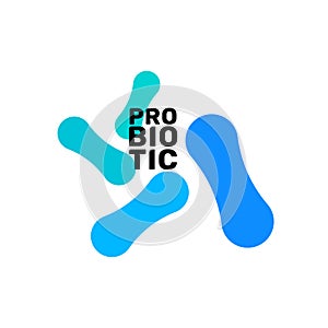 Probiotic bacteria logo. Bifidobacteria lactobacillus gut acidophilus. Lactic prebiotic healthy flora care photo