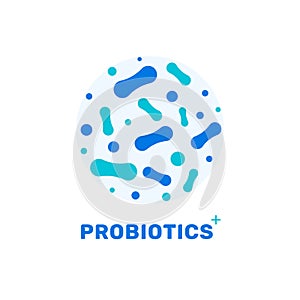 Probiotic bacteria logo. Bifidobacteria lactobacillus gut acidophilus. Lactic prebiotic healthy flora care photo