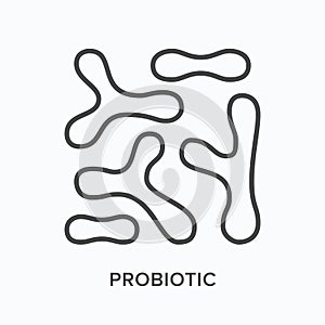 Probiotic flat line icon. Vector outline illustration of bacteria. Black thin linear pictogram for microbiome
