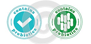Probiotic icon stamp seal vector or prebiotic bacteria food product label sticker symbol green blue color illustration, concept of