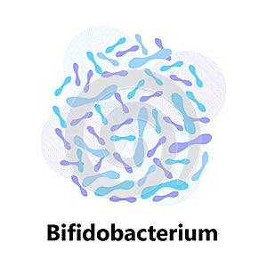 Probiotics bacteria. Lactobacillus, bulgaricus logo with text. Amorphous symbols for milk products are shown such as yogurt,