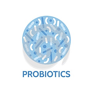 Probiotics bacteria logo. Prebiotic, lactobacillus icon. Lactic prebiotic healthy flora care. Healthy nutrition photo