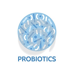 Probiotics bacteria logo. Prebiotic, lactobacillus icon. Lactic prebiotic healthy flora care. Healthy nutrition