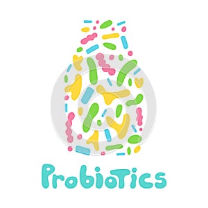 Probiotics bacteria logo. Prebiotic, lactobacillus vector in kefir