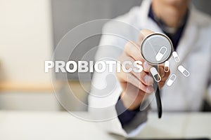 Probiotics. Health improvement. Medication and medicine concept. photo