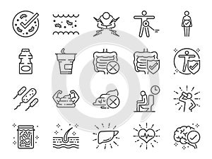 Probiotics icon set. Included icons as intestinal flora, intestinal, bacteria, healthy, yogurt, intestine and more. photo