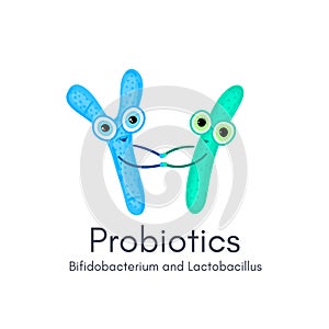 Probiotics. Lactic acid bacterium. Bifidobacterium, lactobacillus. Microbiome. Microbiota. Cute characters photo