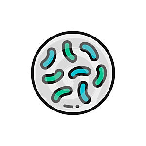 Probiotics, lactobacilli, bifidobacteria flat color line icon.
