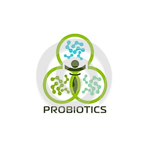 Probiotics logo. Bacteria logo. Concept of healthy nutrition ingredient for therapeutic purposes. Simple flat style trend modern l