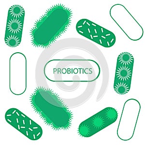 Probiotics symbol and symbolic medical illustration of the intestinal bacterial flora