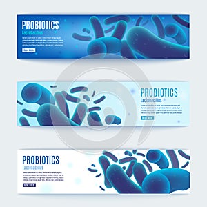 Probiotics Vector Horizontal Blue Web Banners Set photo